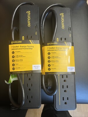 (LOT OF 2) PLUGLOAD - 7 OUTLET Energy Saving Surge Protector POWER STRIPS NEW!