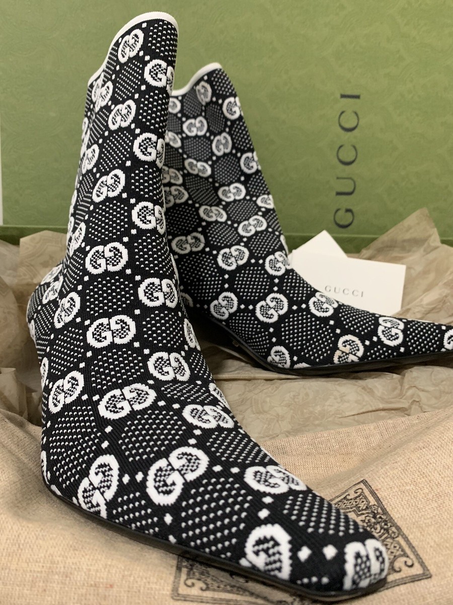 Gucci Pointy Toe Sock Boots Technical GG Jersey Tom Black