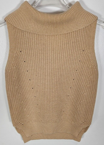 Workshop Damengröße Small hellbraun Pullover Oberteil ärmellos hoher drapierter Ausschnitt