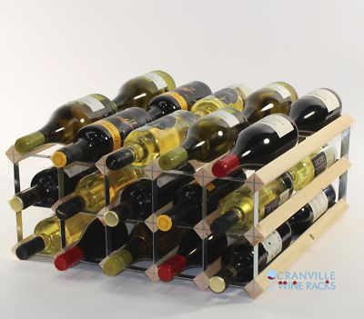 Double depth 30 bottle pine wood and metal wine rack ready to use