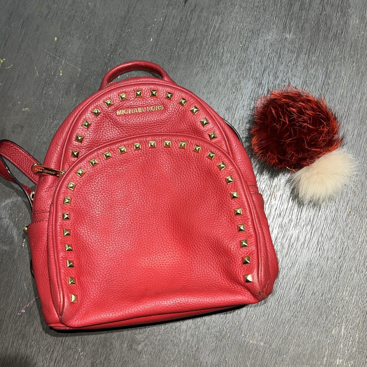 SEE PICTURES MICHAEL KORS Red Medium Real Leather Abby Gold  display picture 3