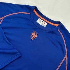 Majestic Men Blue Orange NY Mets Logo Long Sleeve Authentic Pullover XL NWoT
