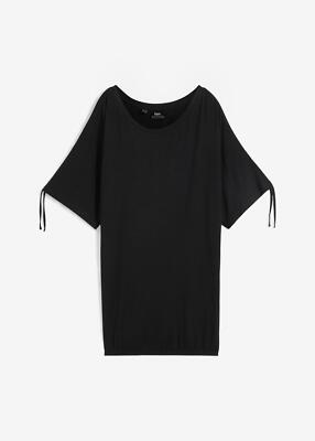 Shirt mit Raffung am Ärmel Gr. 36/38 Schwarz Damen Basic-Shirt Tunika Neu