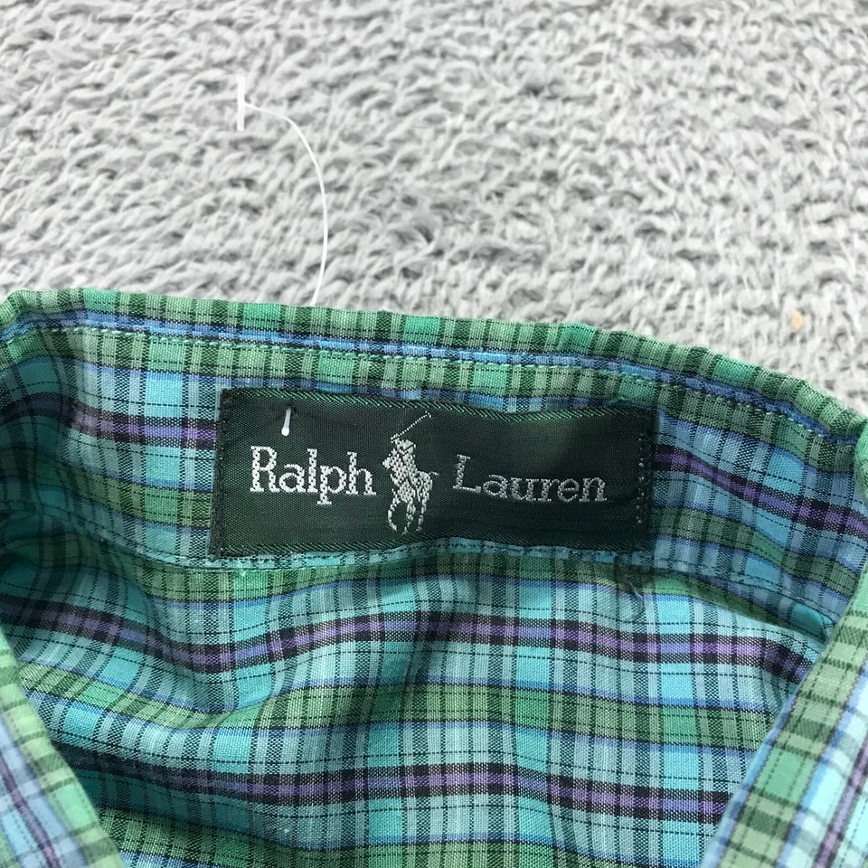 Vintage Ralph Lauren Green Label Shirt Mens Large Button Up Green Check Pony - Image 4 of 4