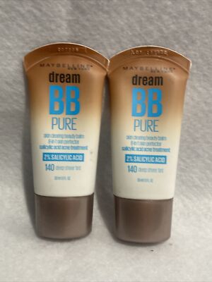 Lot Of 2 MAYBELLINE DREAM PURE BB BEAUTY BALM SKIN PERFECTOR 140 Deep Sheer Tint