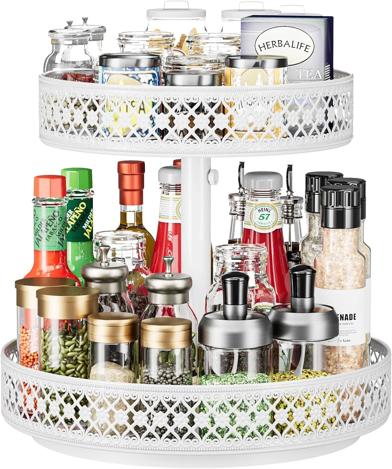 2-Tier Lazy Susan Organizer - 12" Turntable Metal Spice Rack for Countertop