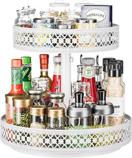 2-Tier Lazy Susan Organizer - 12" Turntable Metal Spice Rack for Countertop