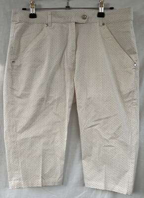 Island Green Golf Ladies Size 10 Bermuda Short Crop Capri Pink Dots on White EUC