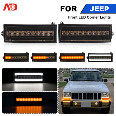 Smoked Switchback LED DRL Signal Lights For 84-96 Jeep Cherokee & 86-92 Comanche