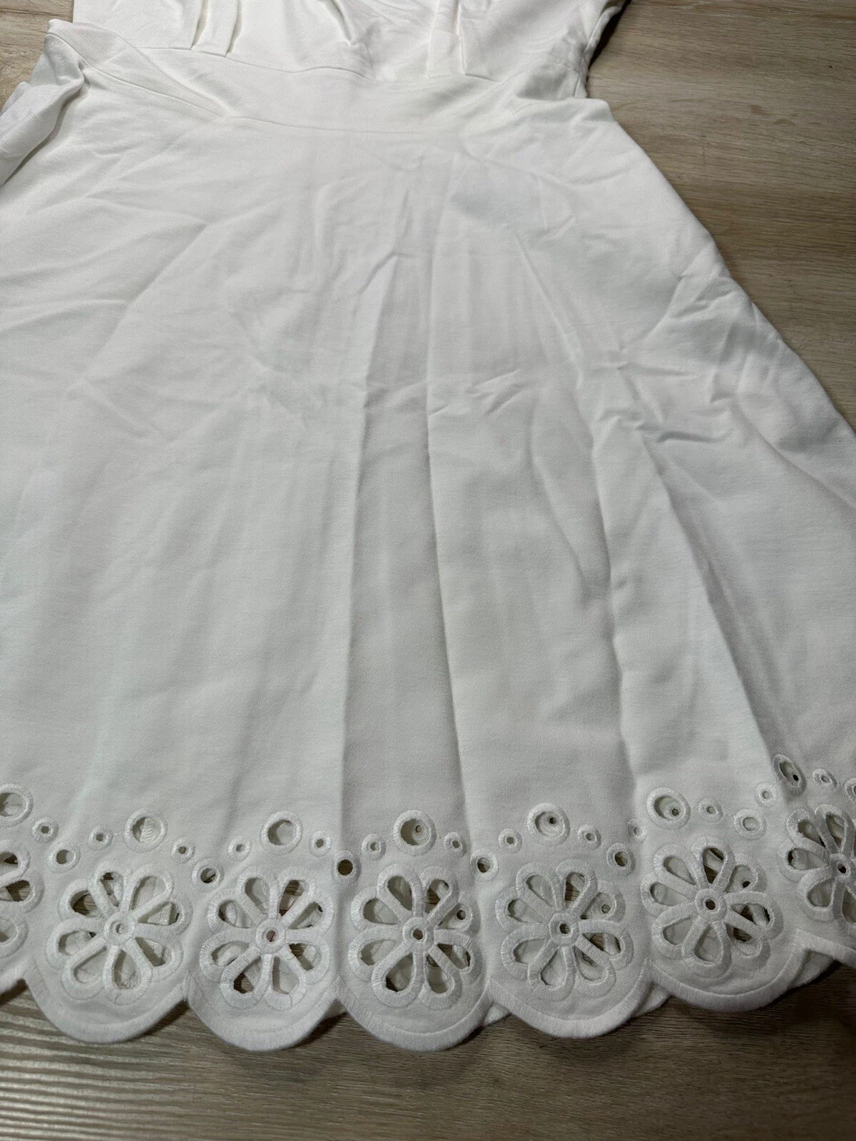 Abito donna Kate Spade bianco XL occhiello smerlato bateau aderente e svasato nuovo con etichette