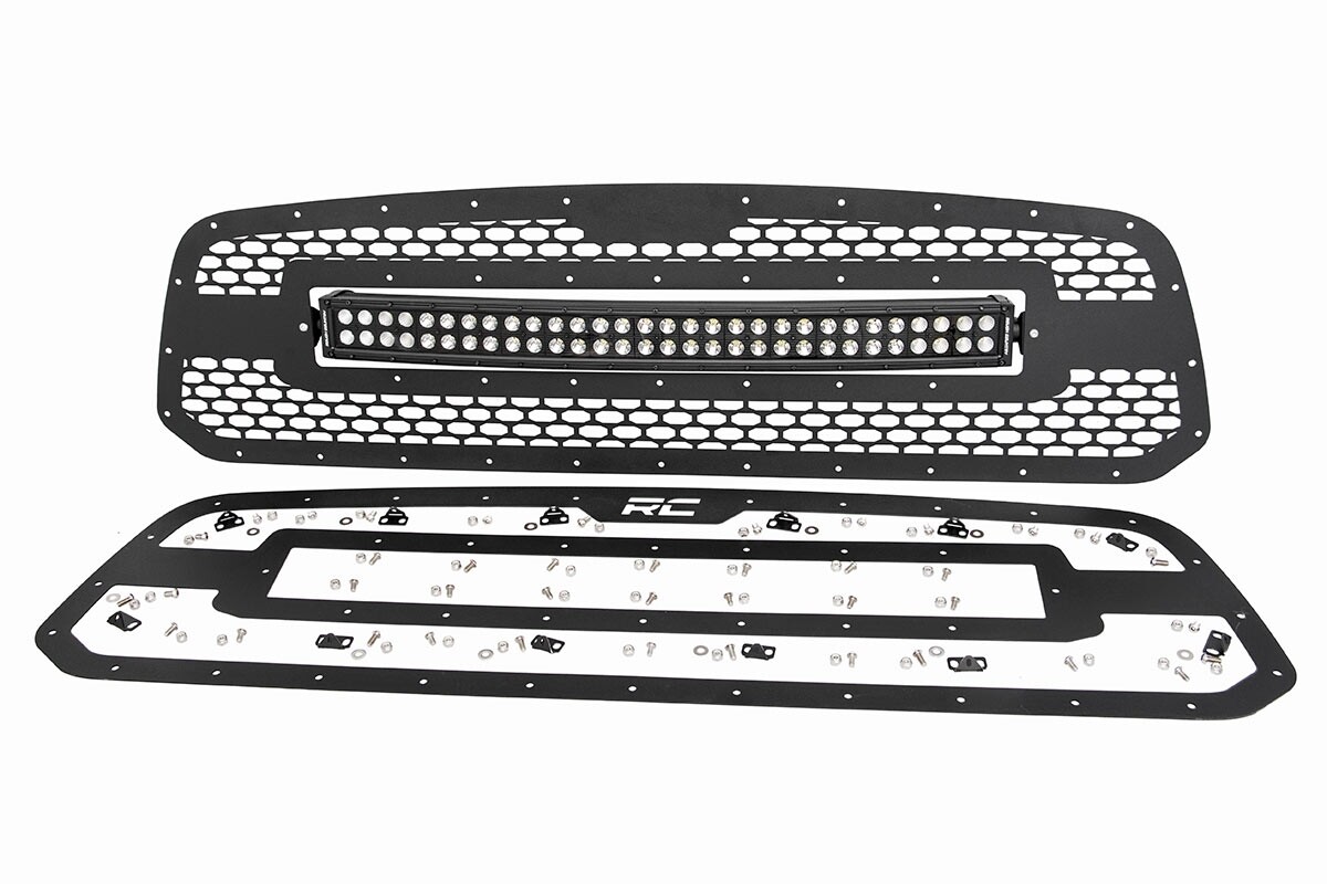 Rough Country Mesh Grille w/30in Dual Row Black Series LED 13-18 for RAM 1500
