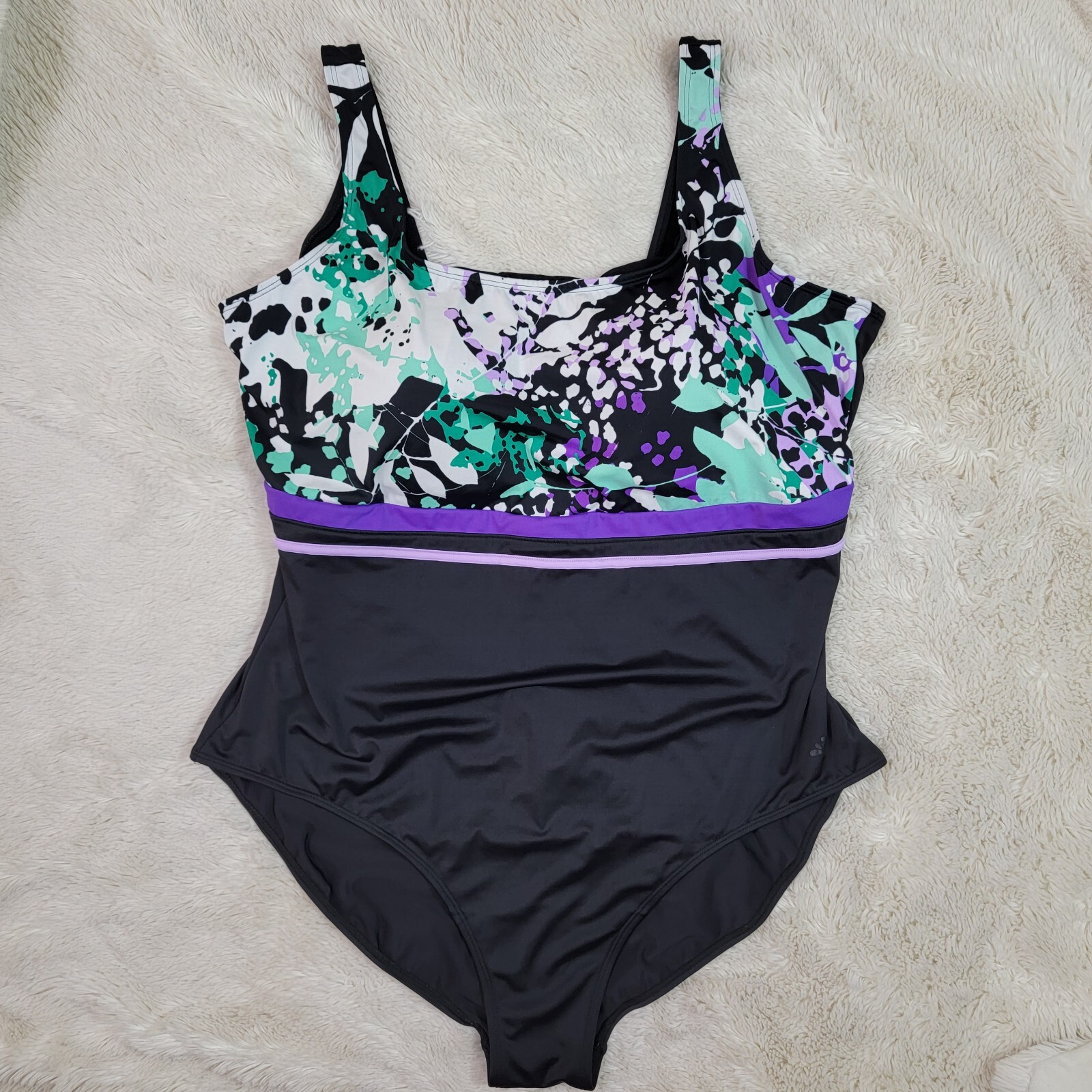 Swimsuits for All AquaBelle Black Green Purple Floral Print One Piece