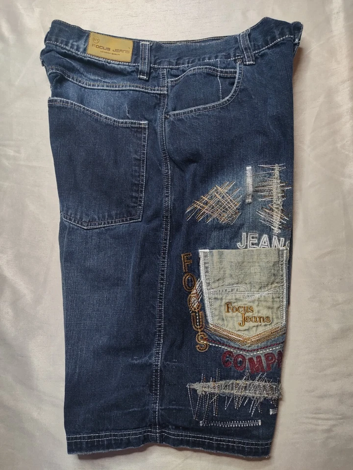 Pantalones cortos de mezclilla de diseñador FOCUS 70 para hombre talla 34 azul 13" Foto 3 de 4