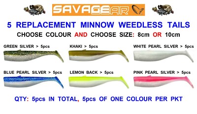 5 SAVAGE GEAR MINNOW WEEDLESS TAILS FÜR JIGKOPF HAKEN V2 SHAD BLACK MINNOW KÖDER