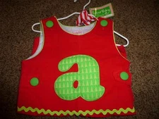 MudPie Red Corduroy Initial Letter A Overalls  Christmas Size 0-6 Month Boy NWT