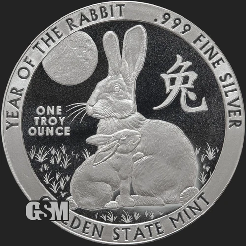 2023 - 1 oz Lunar Year of the RABBIT .999 Fine Silver Round BU IN CAPSULE