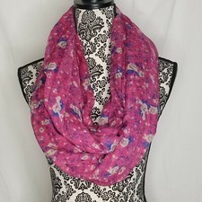 Womens Scarf Infinity 38 x 38" Floral Pink Blue Square FLAW