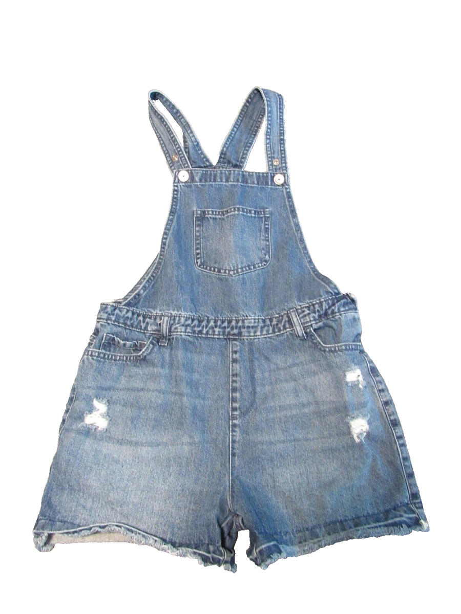 Justice Denim Blue Jeans Bib Shortalls short overalls distressed