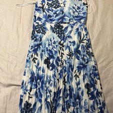 Talbots Blue White Floral Pleated Midi Dress Size 8 Sleeveless Tie Shoulder Nwt