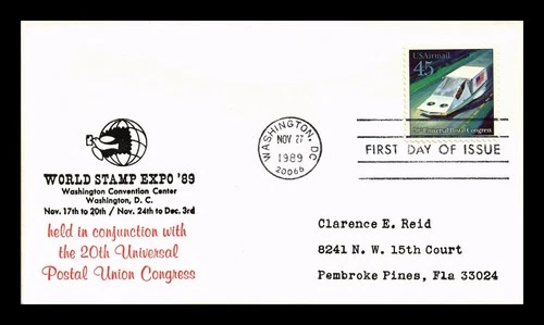 US COVER FUTURE MAIL TRANSPORTATION AIR MAIL WORLD STAMP EXPO 89 FDC REID CACHET