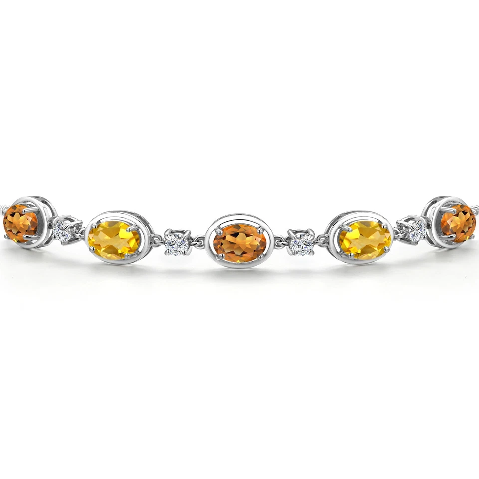 925 Sterling Silver Orange Red Madeira Citrine and Citrine Bracelet For Women | - Image 3 of 4