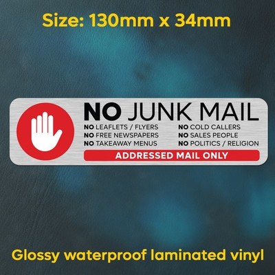NO JUNK MAIL Schild - No Cold Callers Aufkleber - Tür Briefkasten Vinyl Aufkleber TÜR