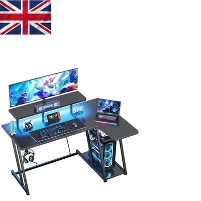 Immersiver 120CM Gaming Schreibtisch mit LED-Beleuchtung & ergonomischen Funktionen, Schwarz