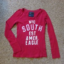 American Eagle Red Thermal Waffle Knit Logo T-Shirt XL Scoop Neck EUC