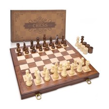 AMEROUS Wooden Chess  Checkers Set with Upgraded Weighted Ches... USA FAST SHIP