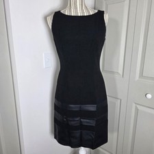 Lauren Ralph Lauren Dress Sz 4 Faux Leather Bands Fitted Little Black Dress