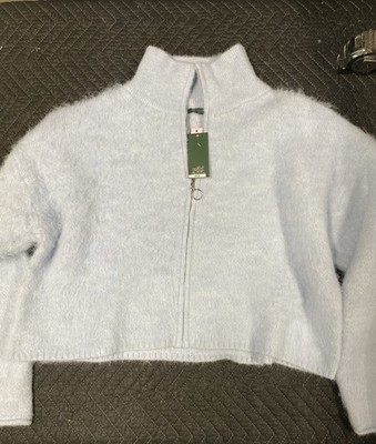 Wild Fable Brushed Knit Full Zip Mock Neck Sweater Light Blue L