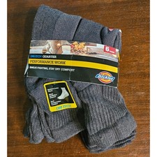 Dickies 6 Pair Socks Mens 6-12 Charcoal Dri-Tech Performance Work Quarter