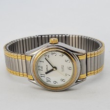 VTG Lorus Seiko Watch Women 28MM White Dial Two Tone Expandable Band New Battery