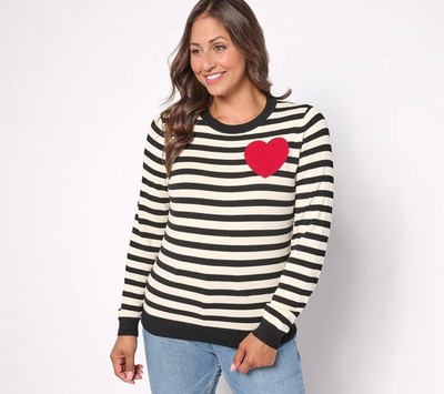 NWT STUDIO PARK X ALBERTI POPAJ WOMEN'S ICON SWEATER , HEART, BLACK, MEDIUM