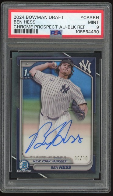 2024 Bowman Draft Chrome Ben Hess Black Refractor Auto /10 Rookie RC PSA 9