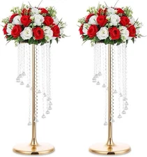 Nuptio 2 Pcs 27.6inch Tall Wedding Centerpieces Gold Vases Crystal