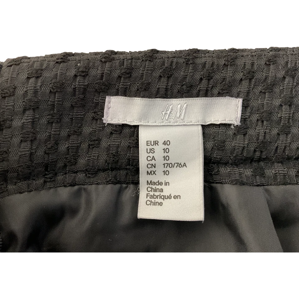 Falda para mujer H&M 10 negra blanca tweed cintura elástica cremallera trasera Foto 3 de 4