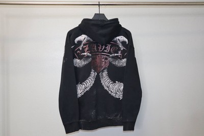 Y2K Xzavier Lizard Skeleton Zip Hoodie Black XL Emo Grunge Style