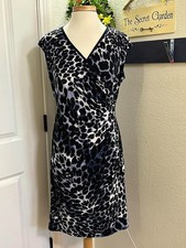 KASPER SIZE 12 WRAP CINCH WAIST DRESS LEOPARD PRINT NAVY