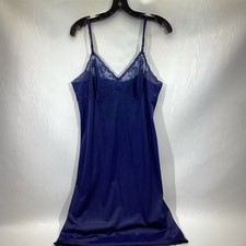 VANITY FAIR Vintage Navy Blue Nylon 38 Full Slip Lace Trim Rockabilly Excellent