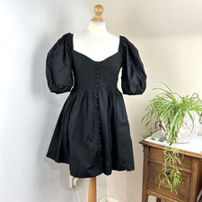 Maeve Anthropologie Black Whimsigoth Mini Dress UK M Puff Sleeve Regencycore
