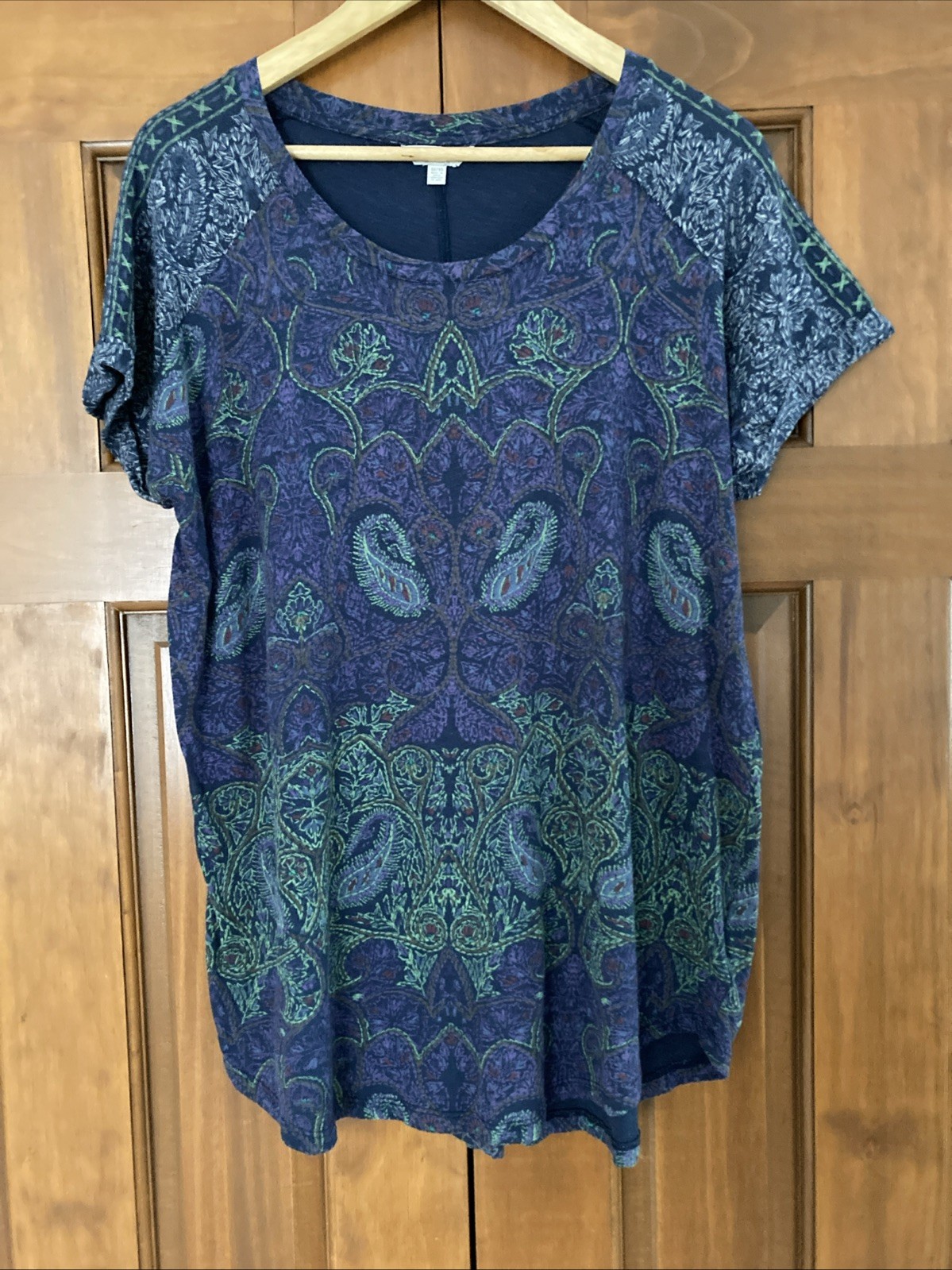 Lucky Brand Womens Size XL Paisley Print Blouse Top Cotton Blend Short Sleeve