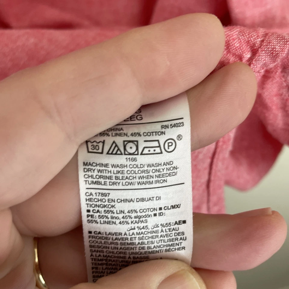 Camisa Antigua Azul Marino Mezcla de Lino Para Hombres 2XL XXL Delgada Roja/Rosa Manga Corta Con Botones Foto 4 de 4