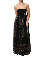 Dolce & Gabbana Black Floral Key Print Crystal Strapless Women's Dress Authentic