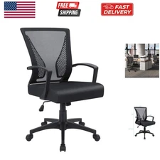 Ergonomic Computer Desk Mesh Chair Mid Back Swivel Lumbar Support with Armres...