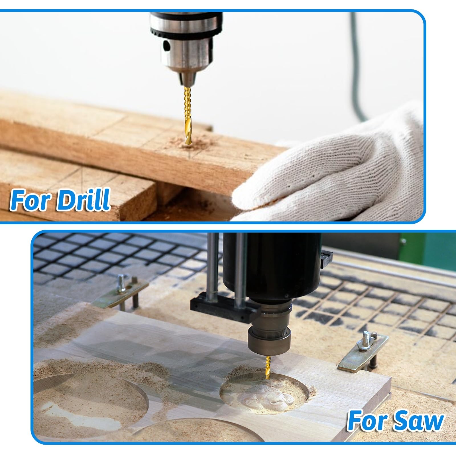 8 Pack Titanium Coated HSS Twist Drill Bits, 3-10mm Serrated Side Cutting Dri...