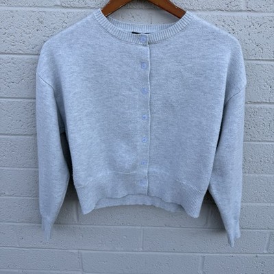 LILLUSORY Womens Cropped Cardigan Button-up Gray Sweater Sz Small