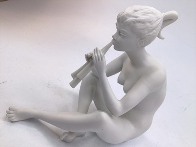 #ad #ad 7” Vintage Kaiser Nude Playing Flute German Figure No 385 porcelain K3 $43.88