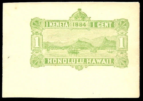 VINTAGE 1884 US 1c 1 KENETA CUT SQUARE POSTAL STATIONERY HONOLULU HAWAII HARBOUR