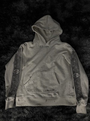 SAINT MICHAEL X DENIM TEARS MURAL HOODIE GREY MENS SMALL 